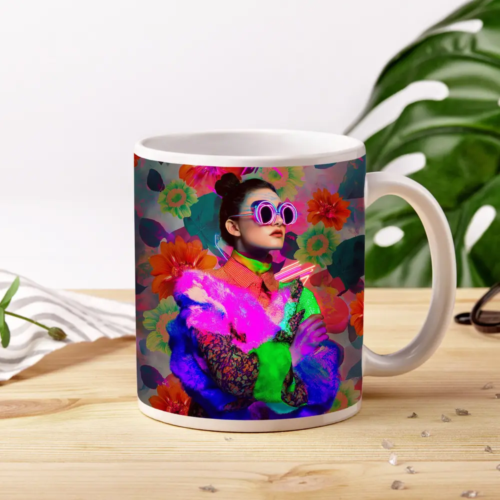 Neon Fashion Woman Floral Pop Art – Mugs