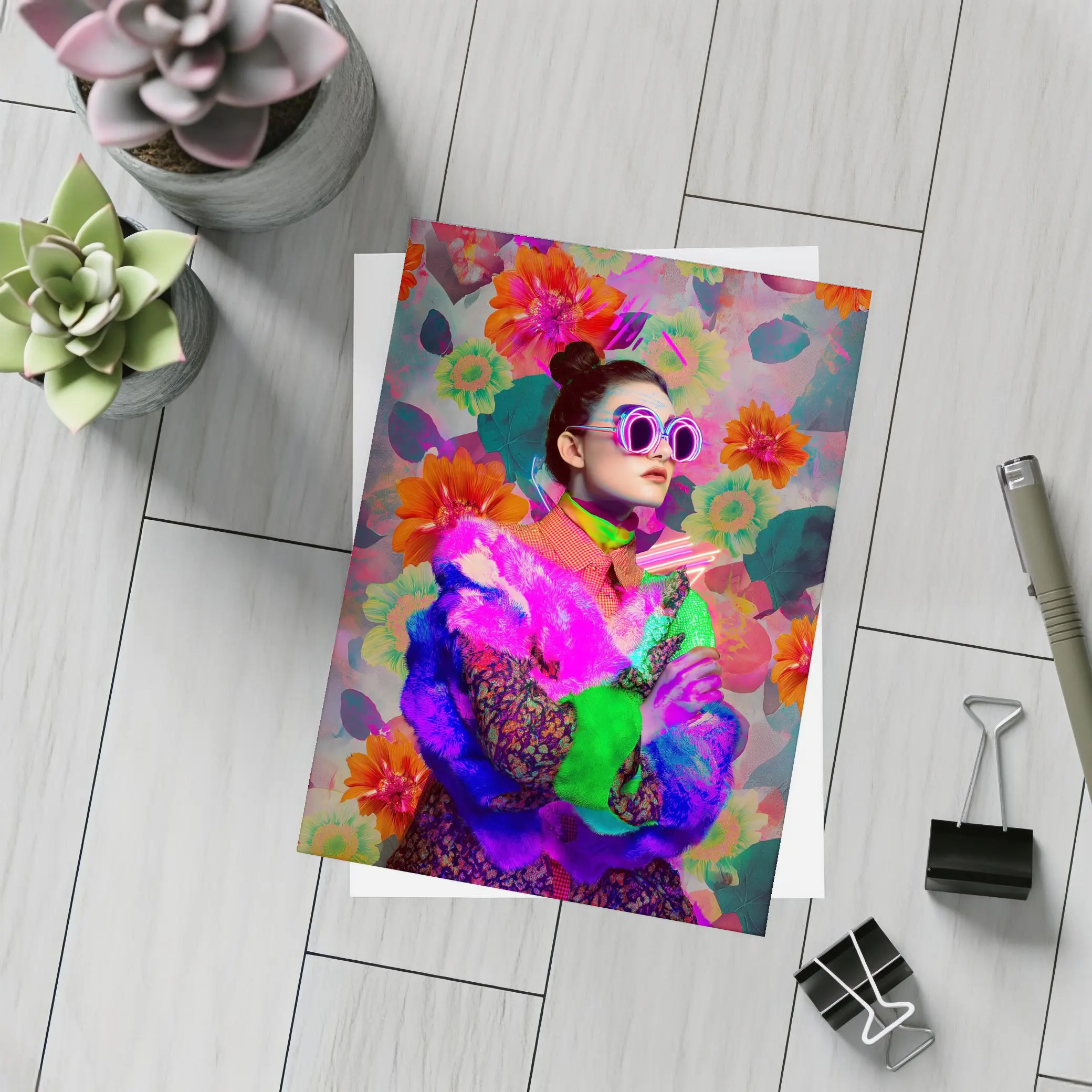 Neon Fashion Woman Floral Pop Art – Postcards