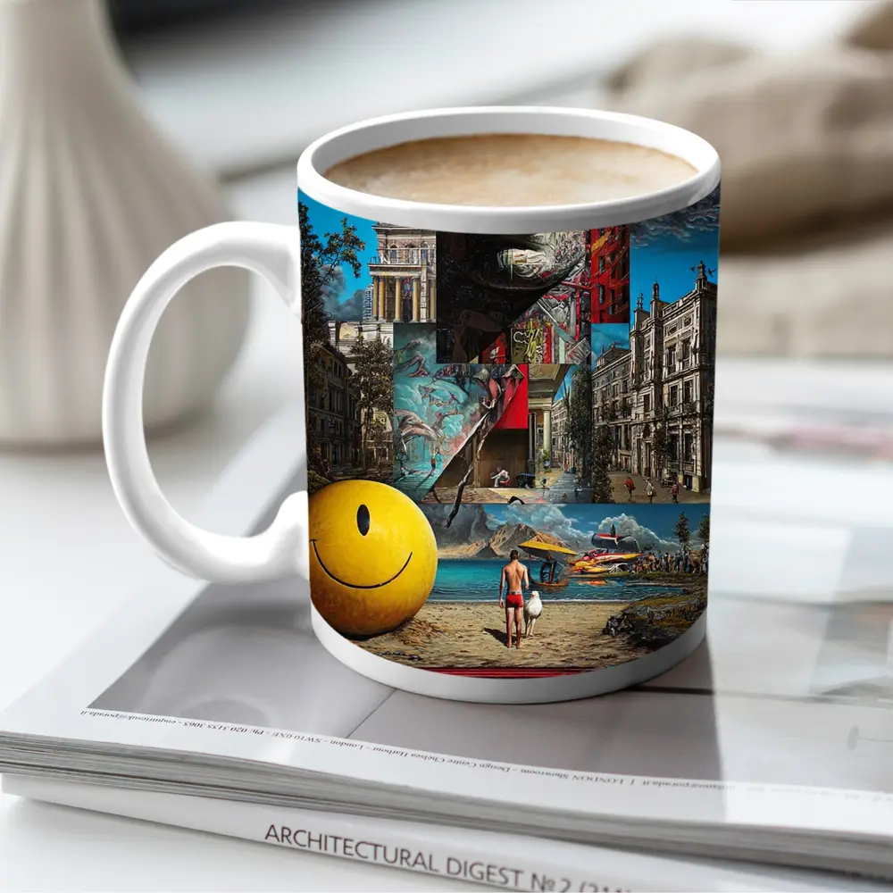 Surreal Collage Art City Dreamscape Mixed Media – Mugs