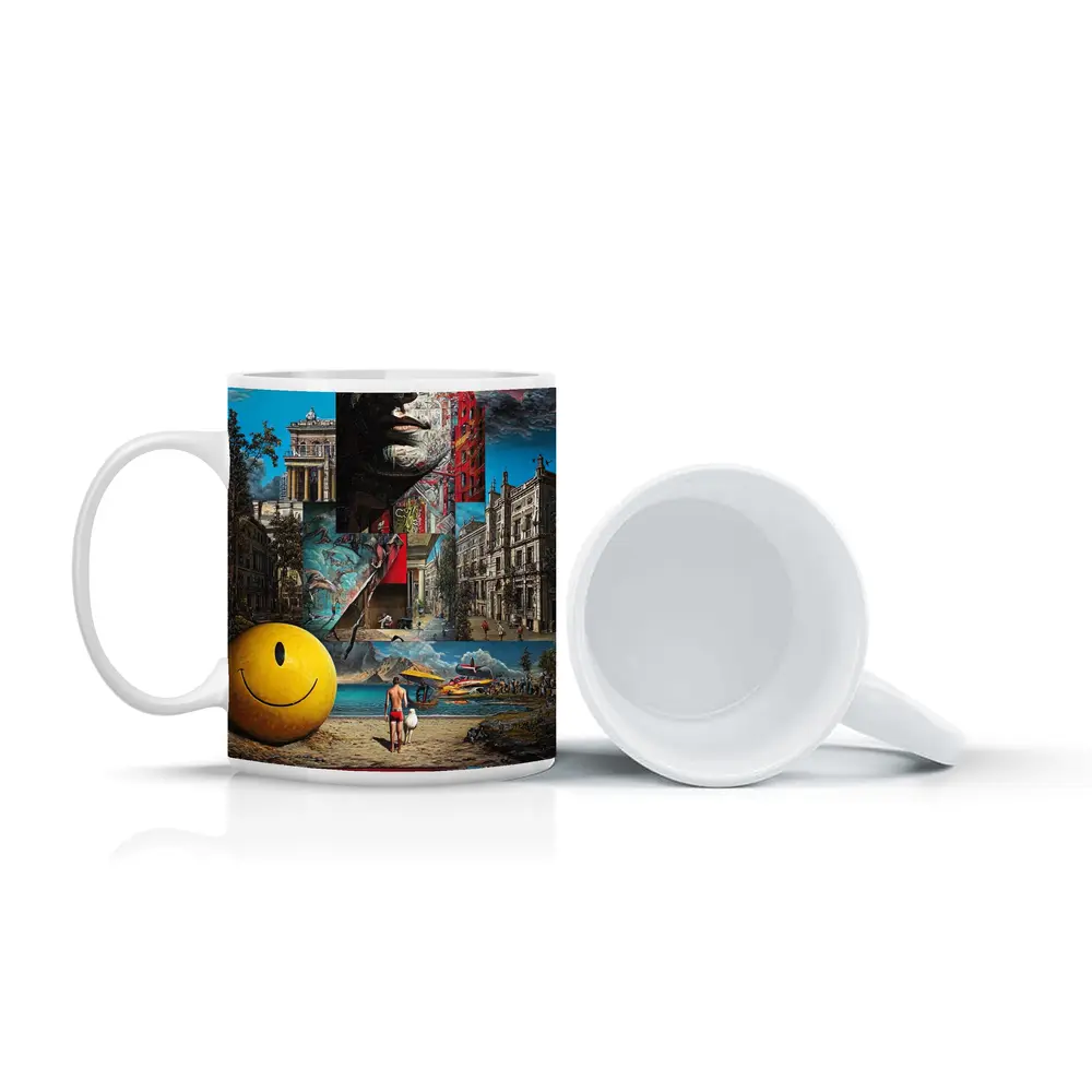 Surreal Collage Art City Dreamscape Mixed Media – Mugs