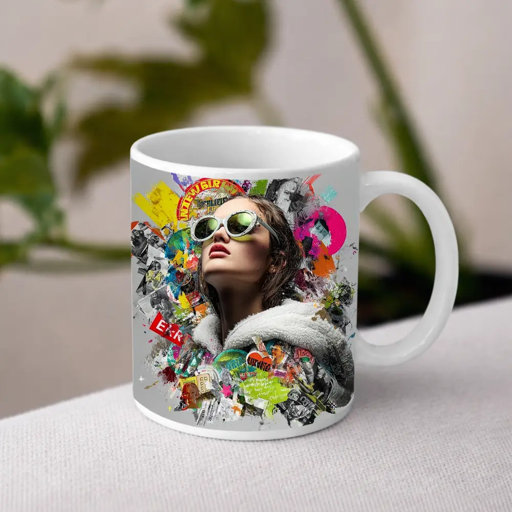 Woman Sunglasses Pop Art Collage Style – Mugs