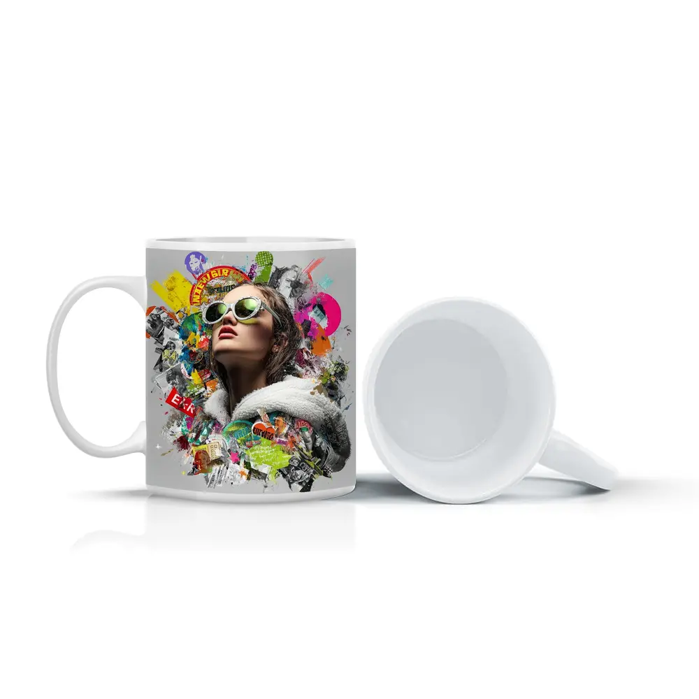 Woman Sunglasses Pop Art Collage Style – Mugs