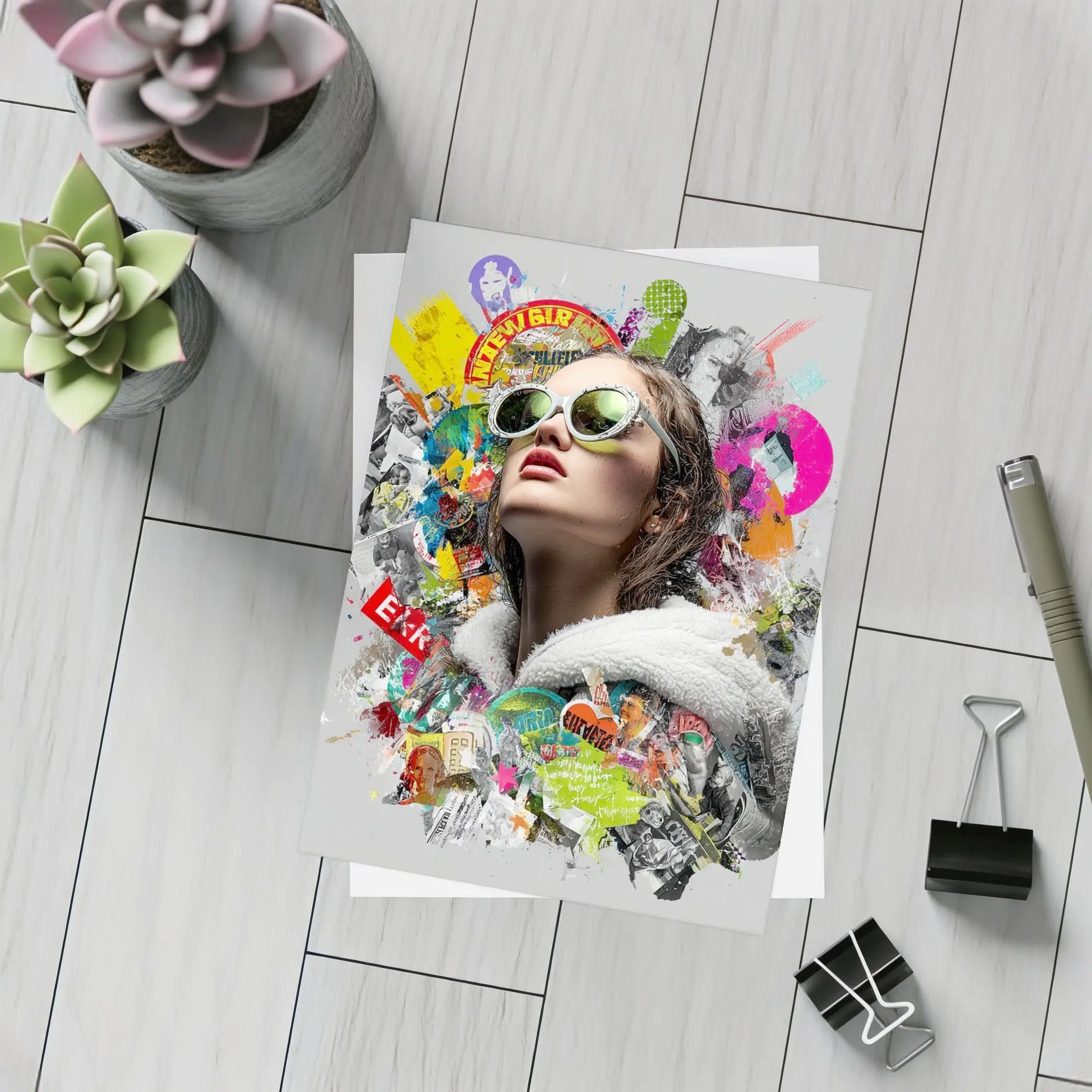 Woman Sunglasses Pop Art Collage Style – Postcards