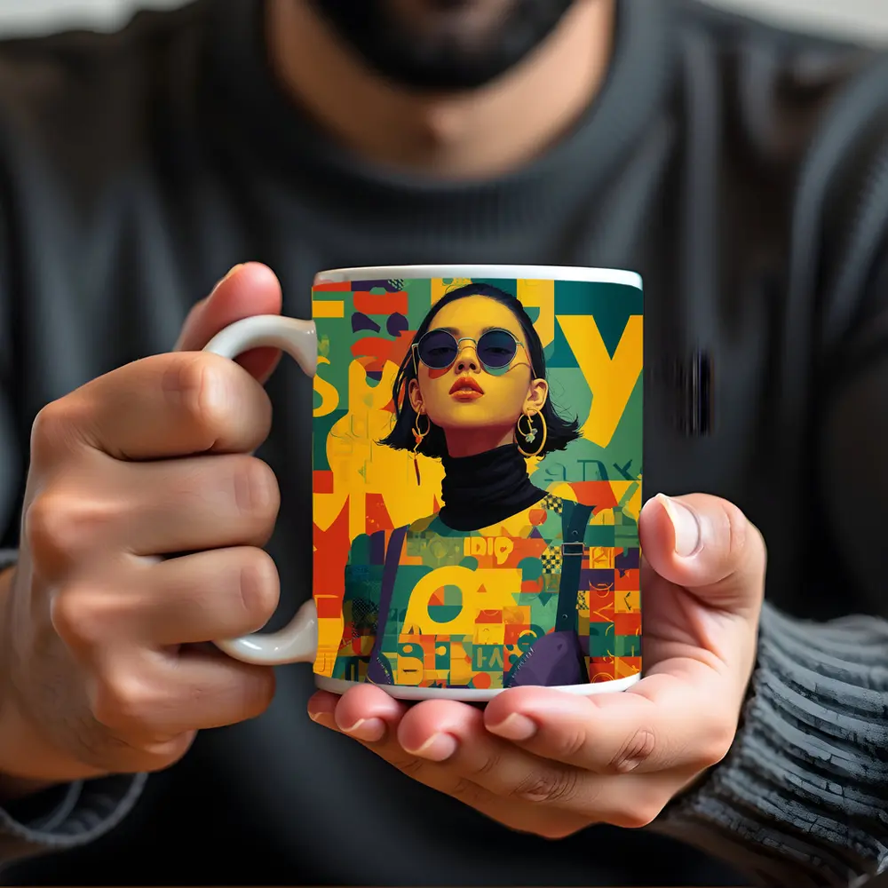 Fashion Woman Retro Typography Colorful Pop Art – Mugs