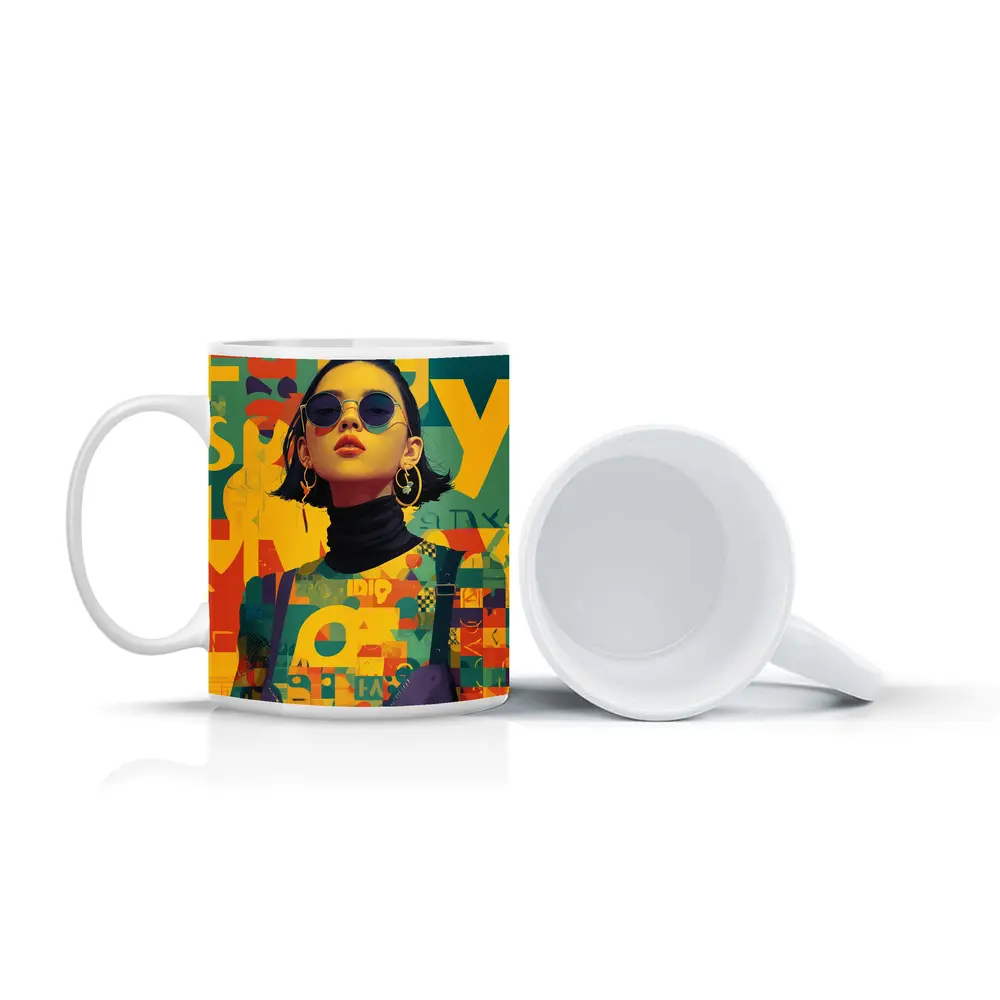 Fashion Woman Retro Typography Colorful Pop Art – Mugs
