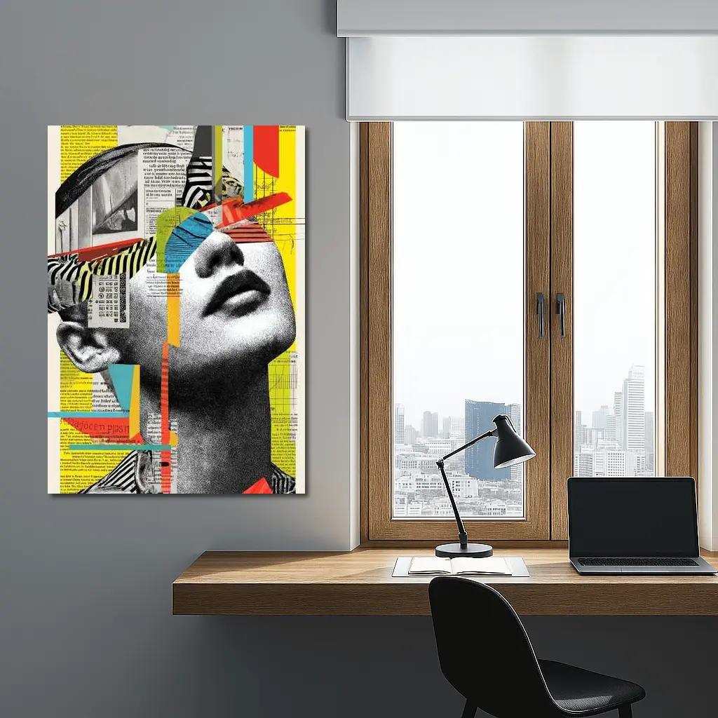 Woman Collage Art Newspaper Bold Colors – Wall Art