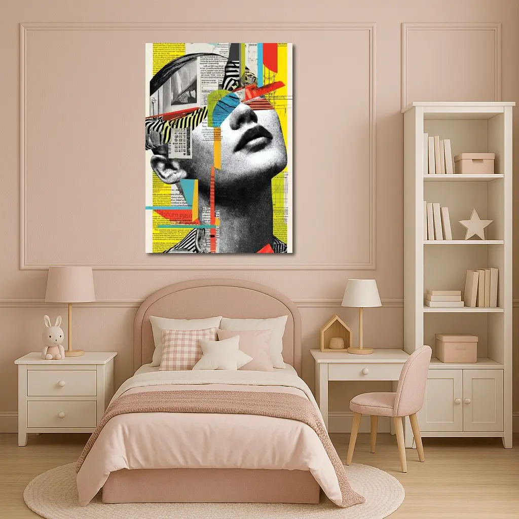 Woman Collage Art Newspaper Bold Colors – Wall Art