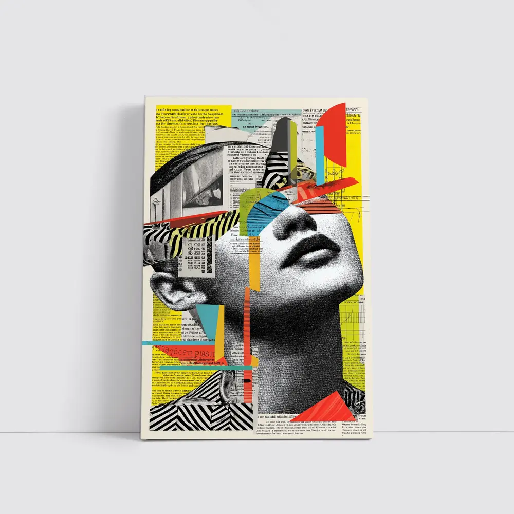 Woman Collage Art Newspaper Bold Colors – Wall Art