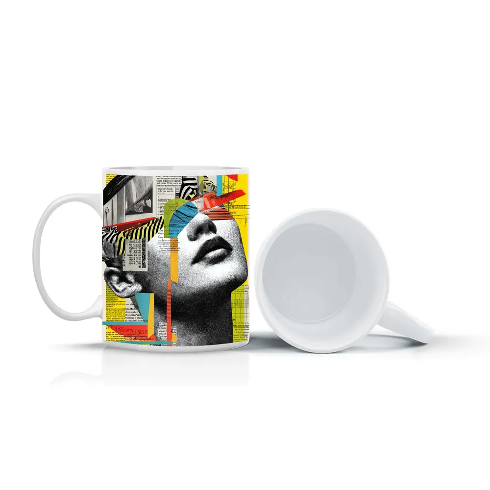 Woman Collage Art Newspaper Bold Colors – Mugs
