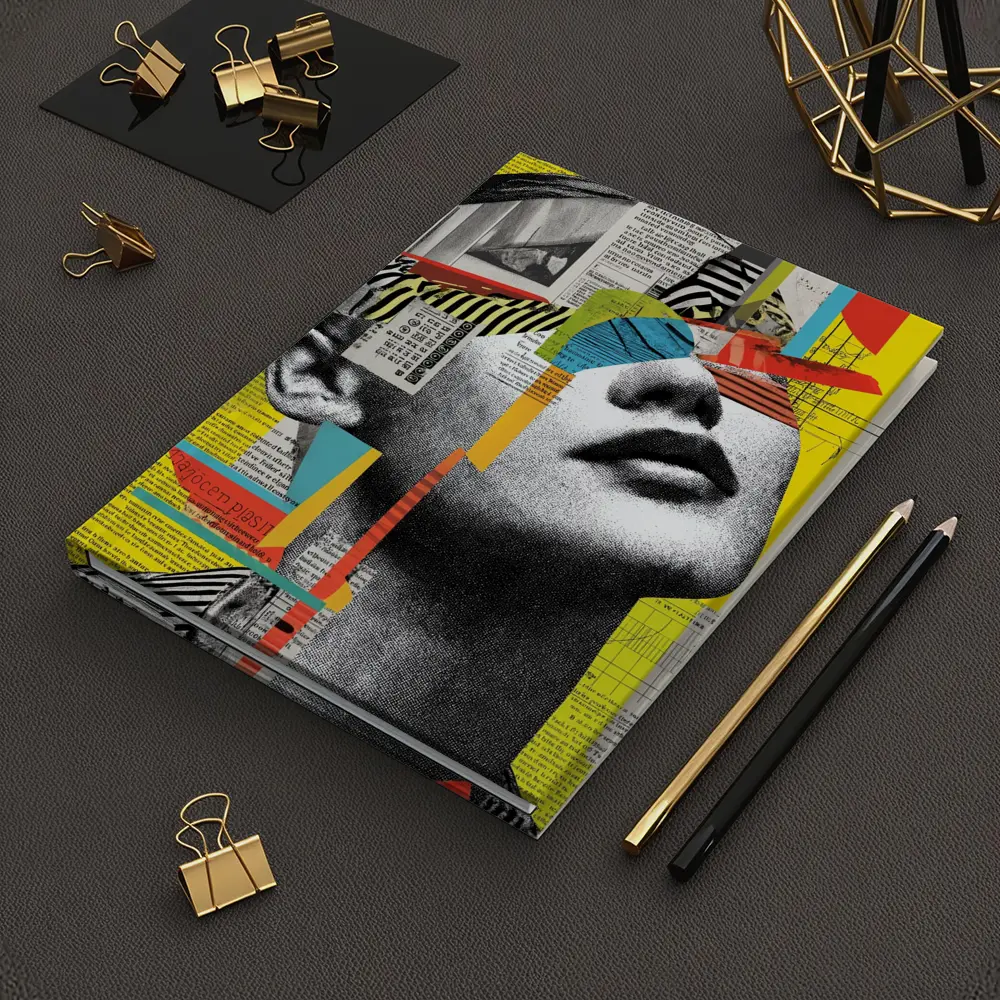 Woman Collage Art Newspaper Bold Colors – Notebooks