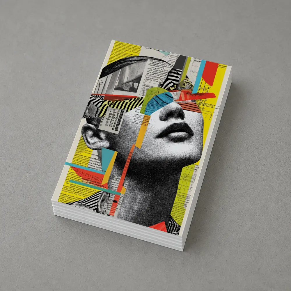 Woman Collage Art Newspaper Bold Colors – Postcards