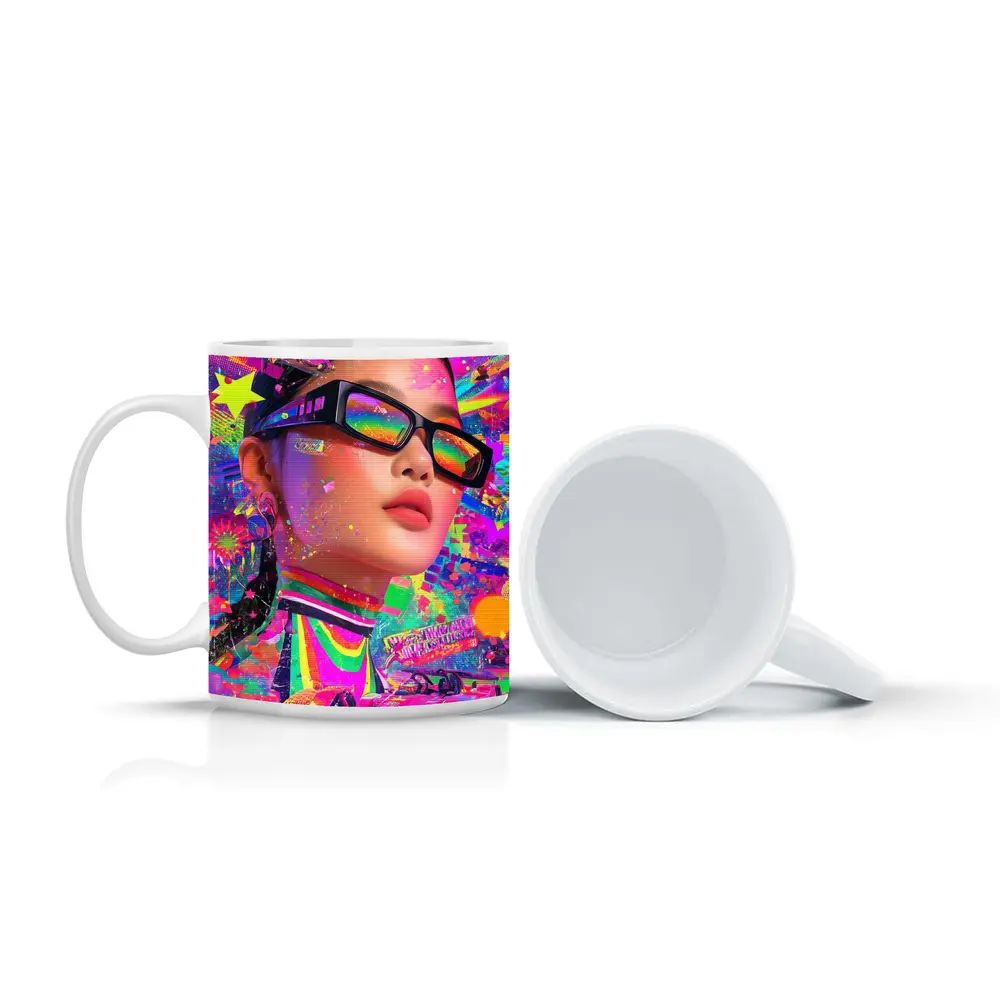 Neon Pop Art Woman Formula Racing Car – Mugs