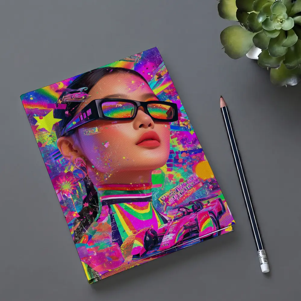Neon Pop Art Woman Formula Racing Car – Notebooks