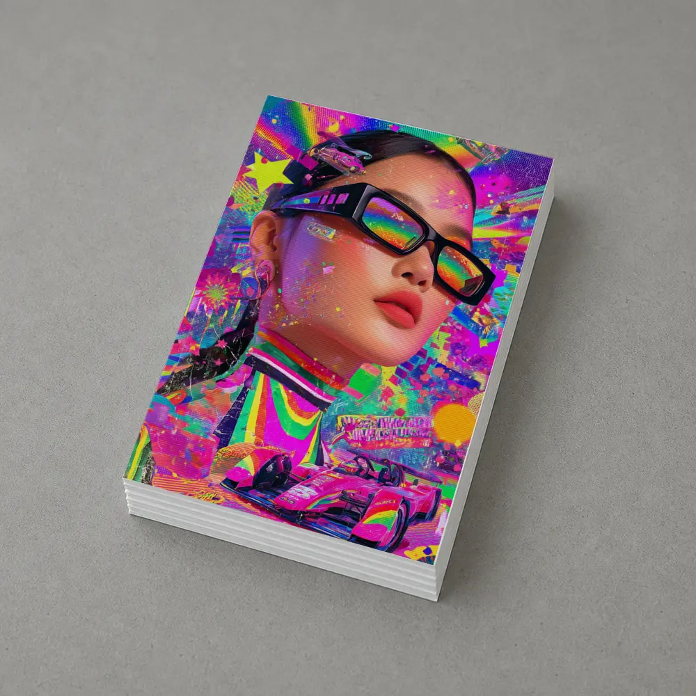 Neon Pop Art Woman Formula Racing Car – Postcards