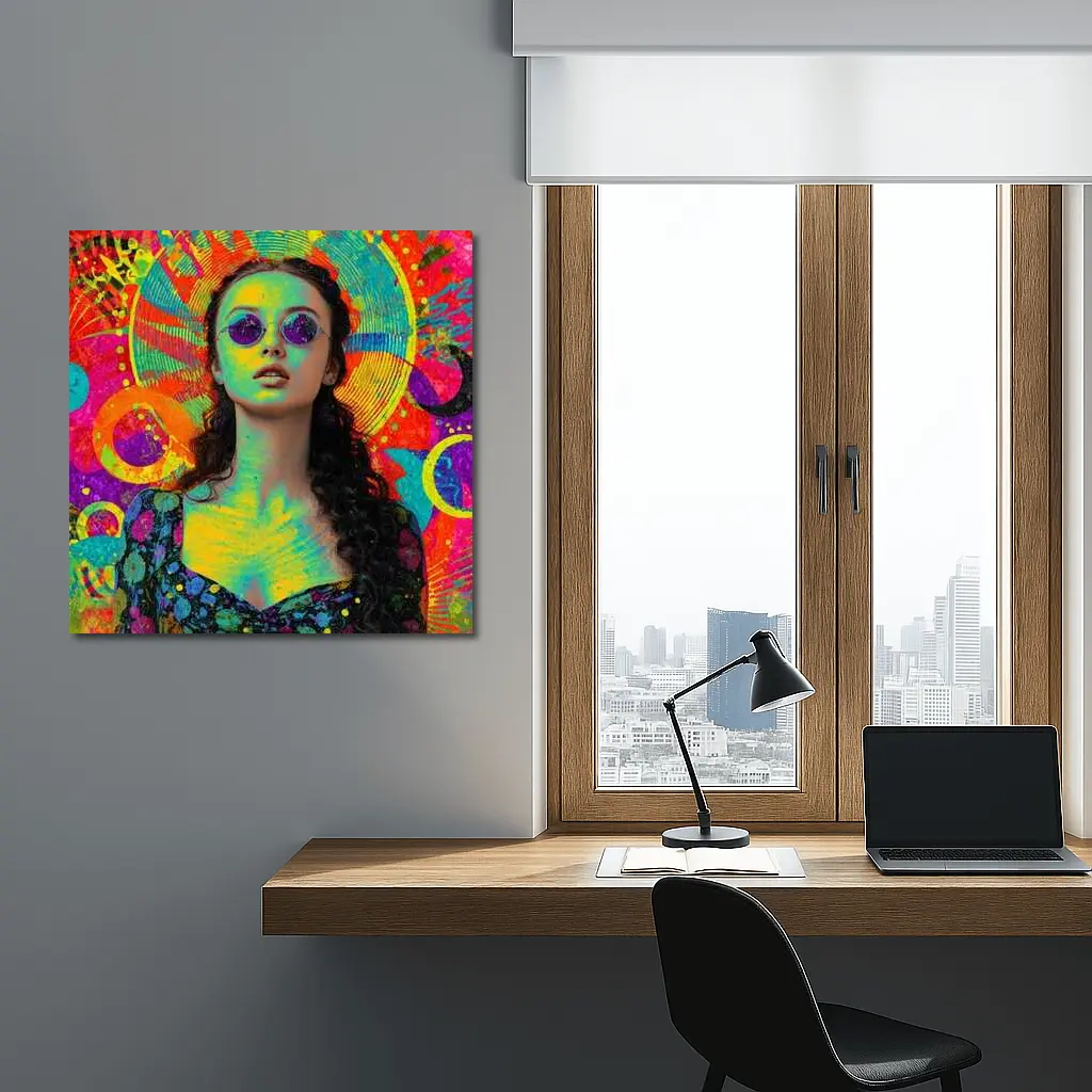 Psychedelic Woman Portrait Colorful Abstract Background – Wall Art