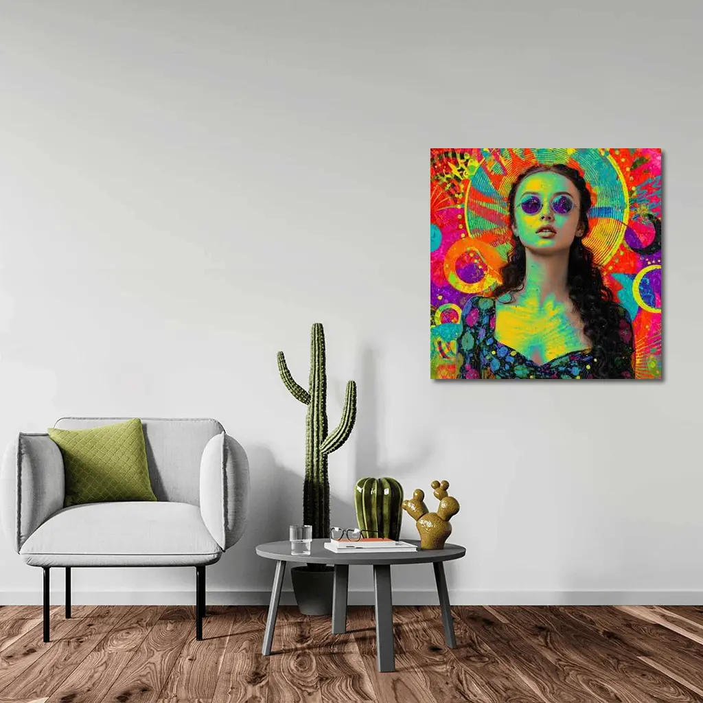 Psychedelic Woman Portrait Colorful Abstract Background – Wall Art