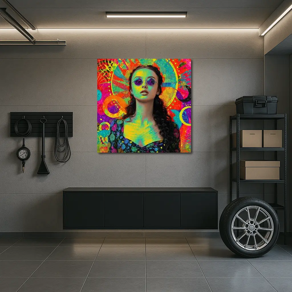 Psychedelic Woman Portrait Colorful Abstract Background – Wall Art