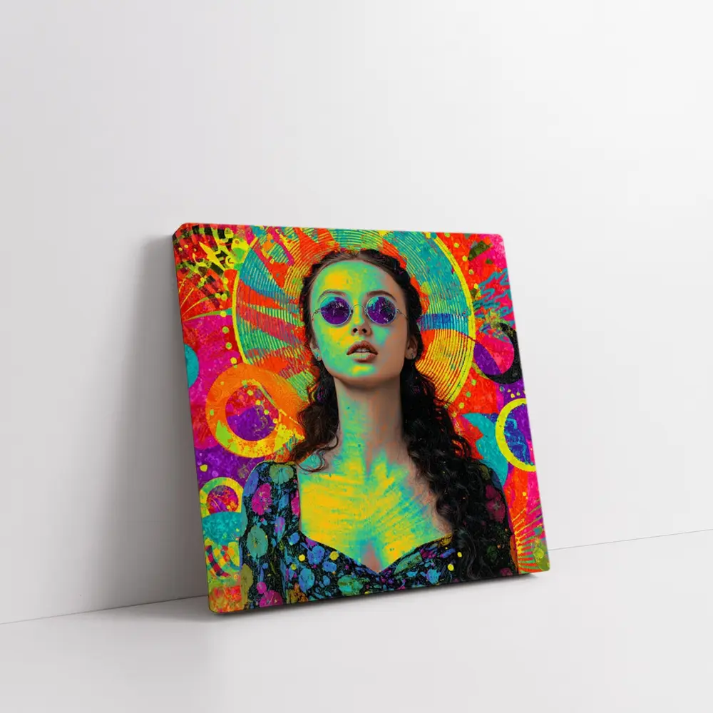 Psychedelic Woman Portrait Colorful Abstract Background – Wall Art