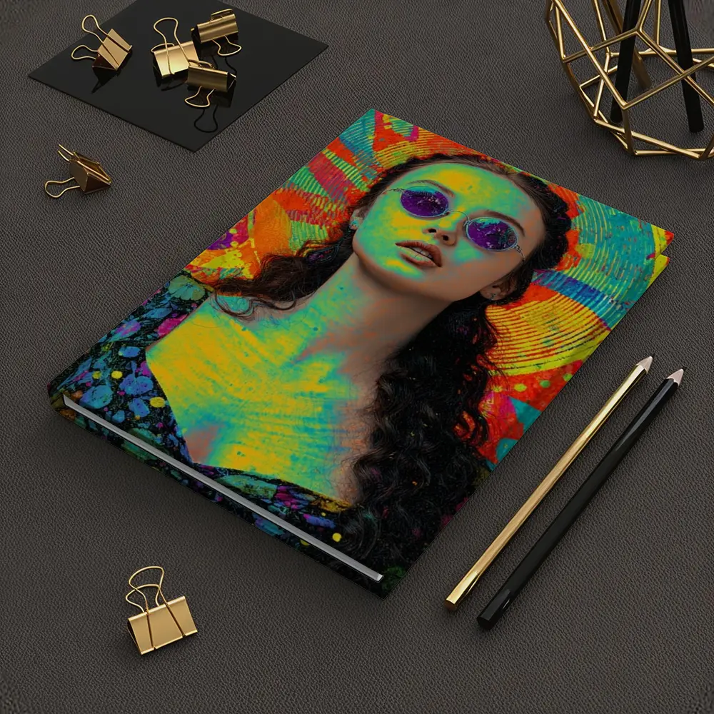 Psychedelic Woman Portrait Colorful Abstract Background – Notebooks