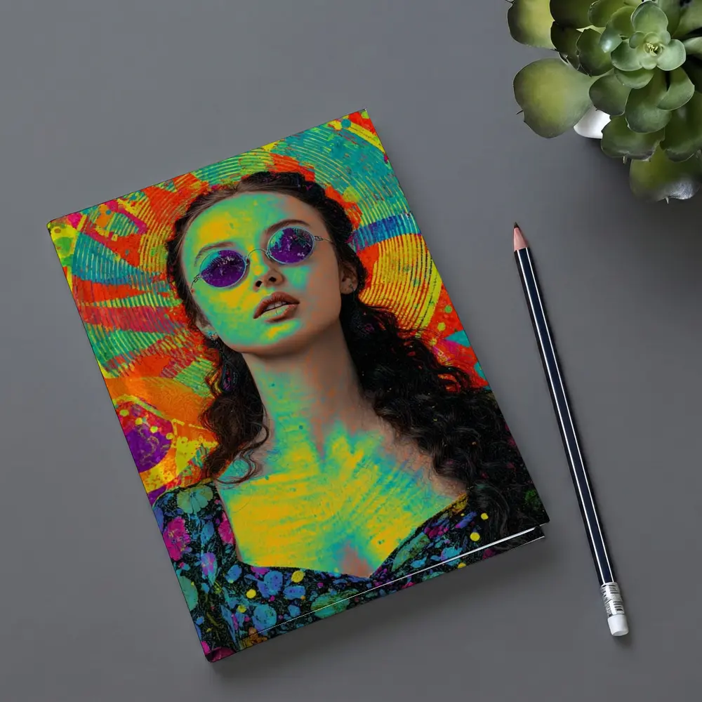 Psychedelic Woman Portrait Colorful Abstract Background – Notebooks