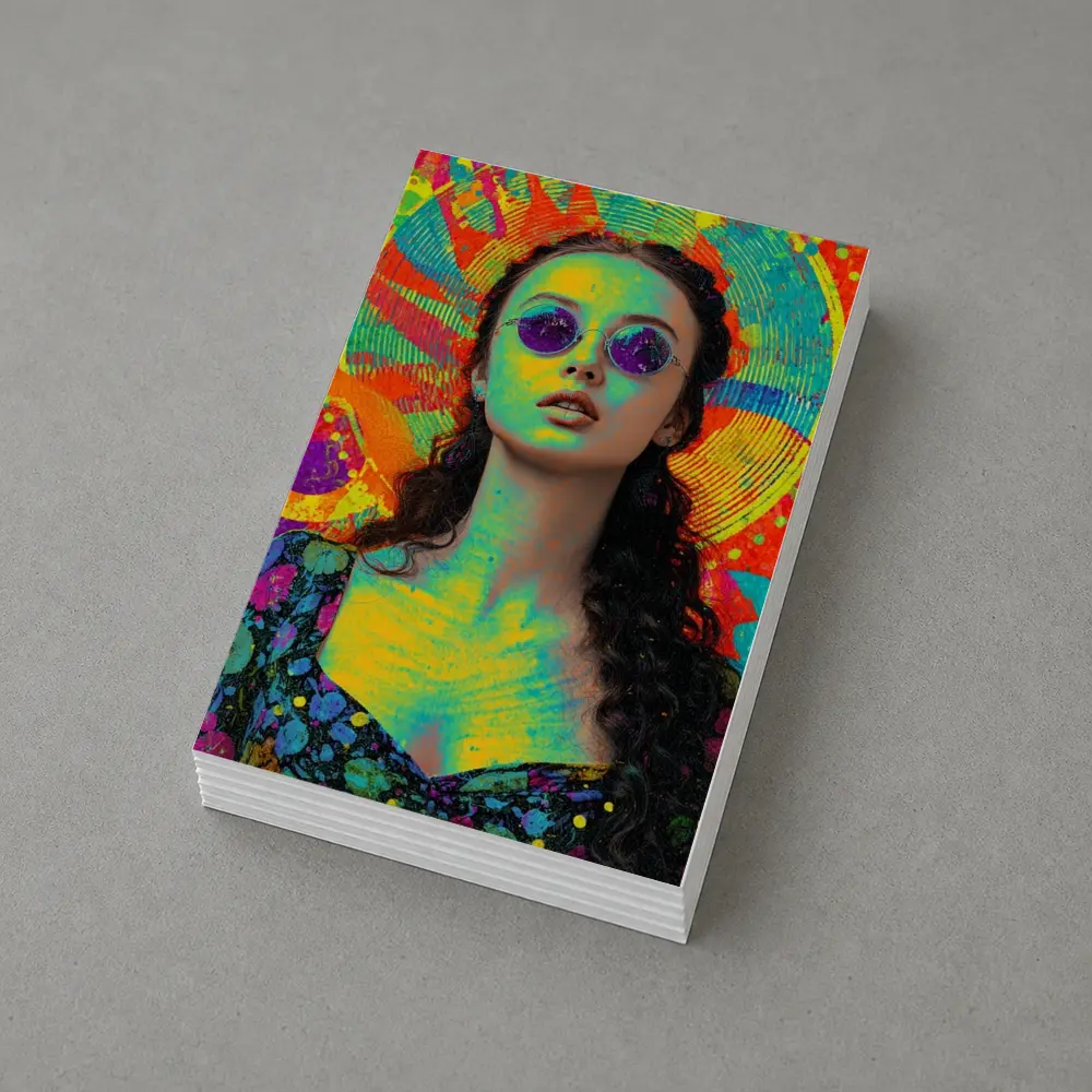 Psychedelic Woman Portrait Colorful Abstract Background – Postcards