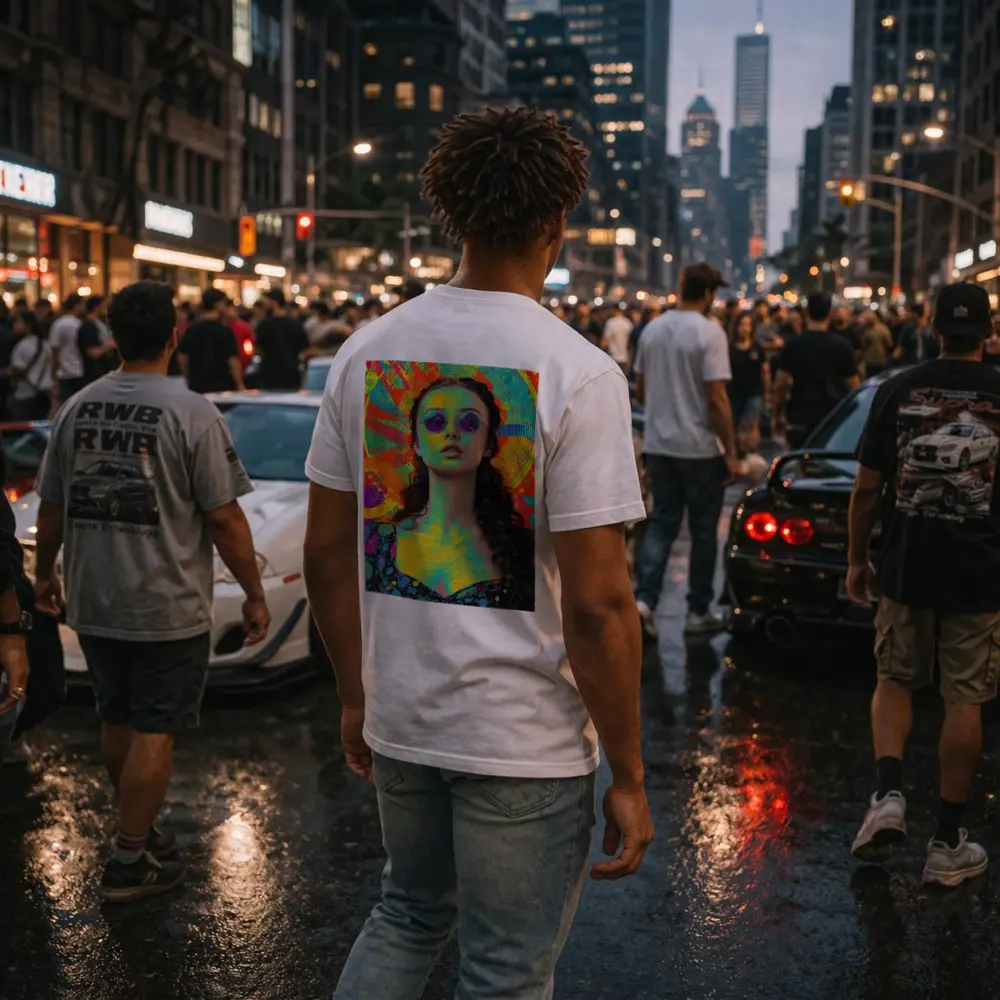 Psychedelic Woman Portrait Colorful Abstract Background – T-Shirts