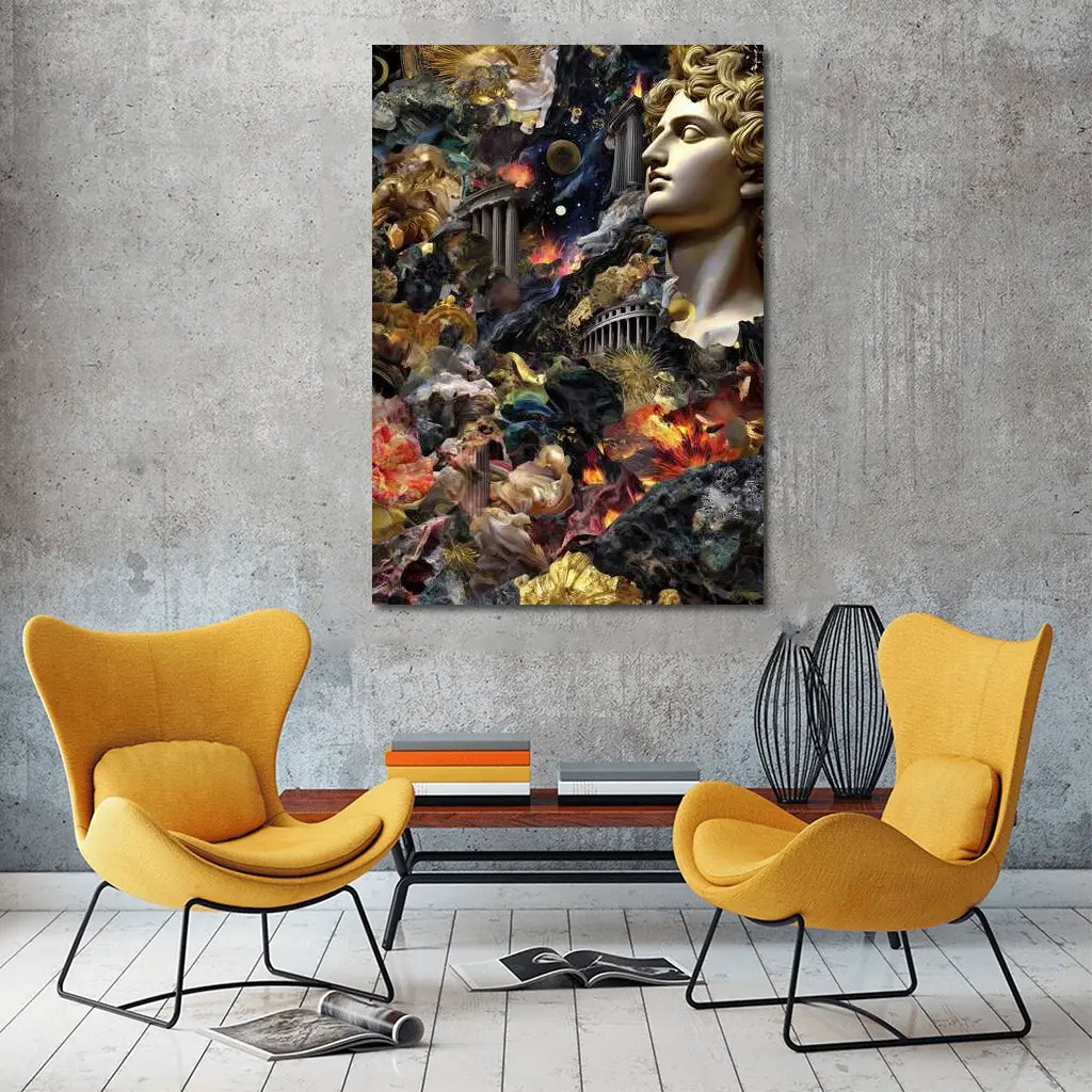 Greek Mythology Collage Gold Cosmic Chaos – Wall Art