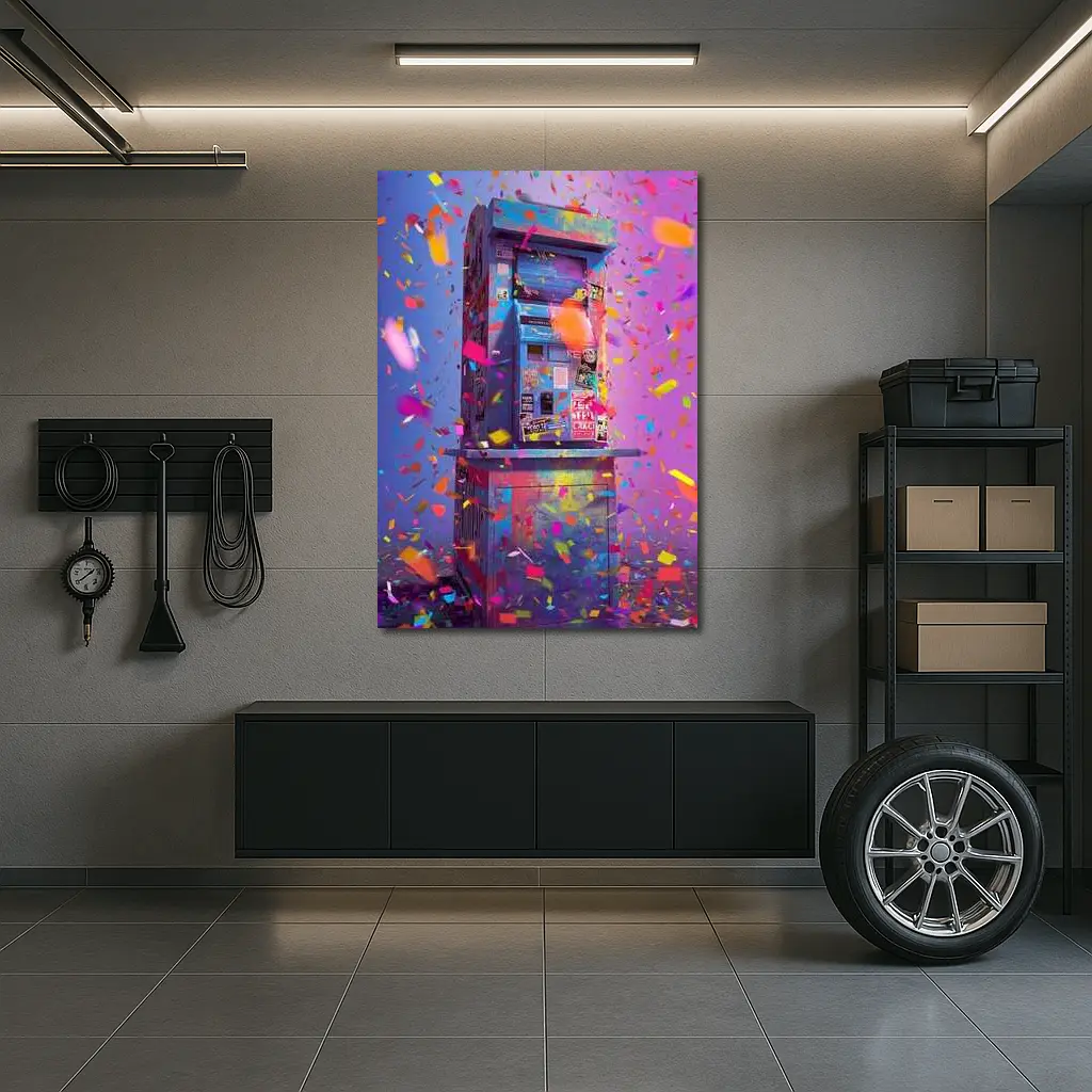 Colorful Arcade Machine Confetti Purple Background – Wall Art