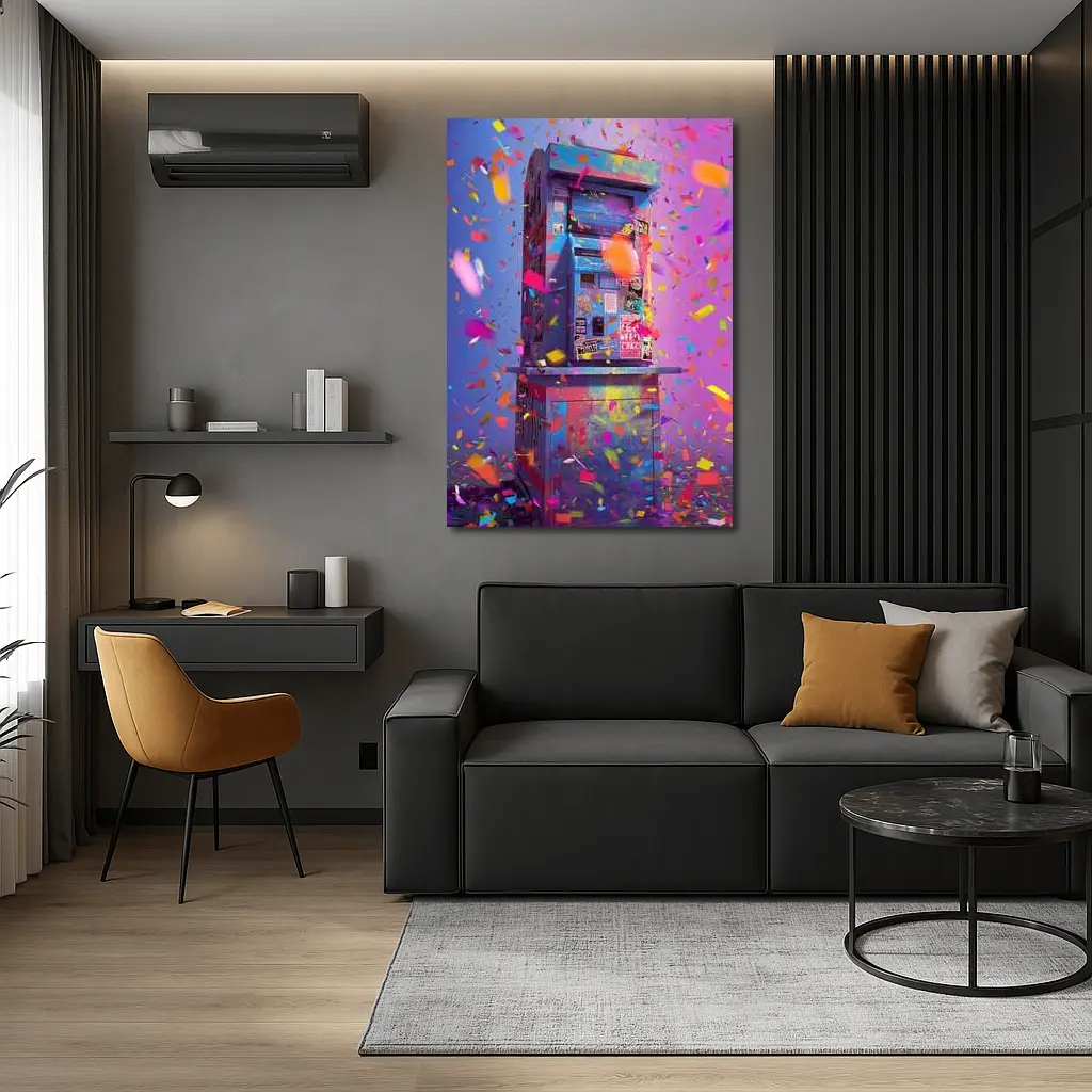 Colorful Arcade Machine Confetti Purple Background – Wall Art