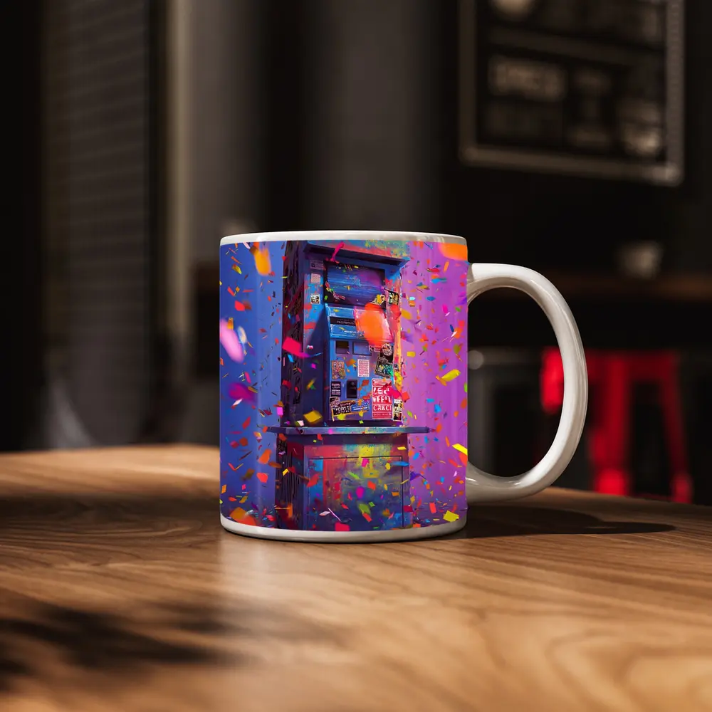 Colorful Arcade Machine Confetti Purple Background – Mugs