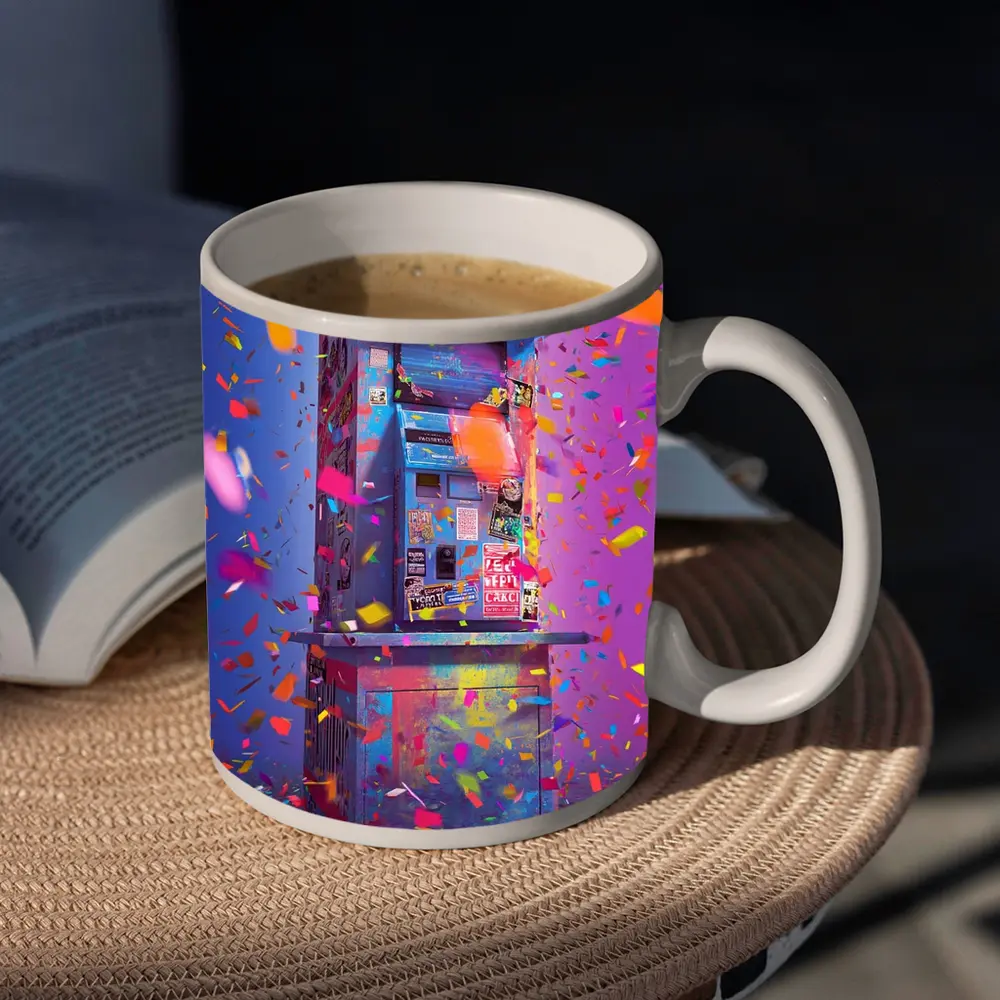 Colorful Arcade Machine Confetti Purple Background – Mugs