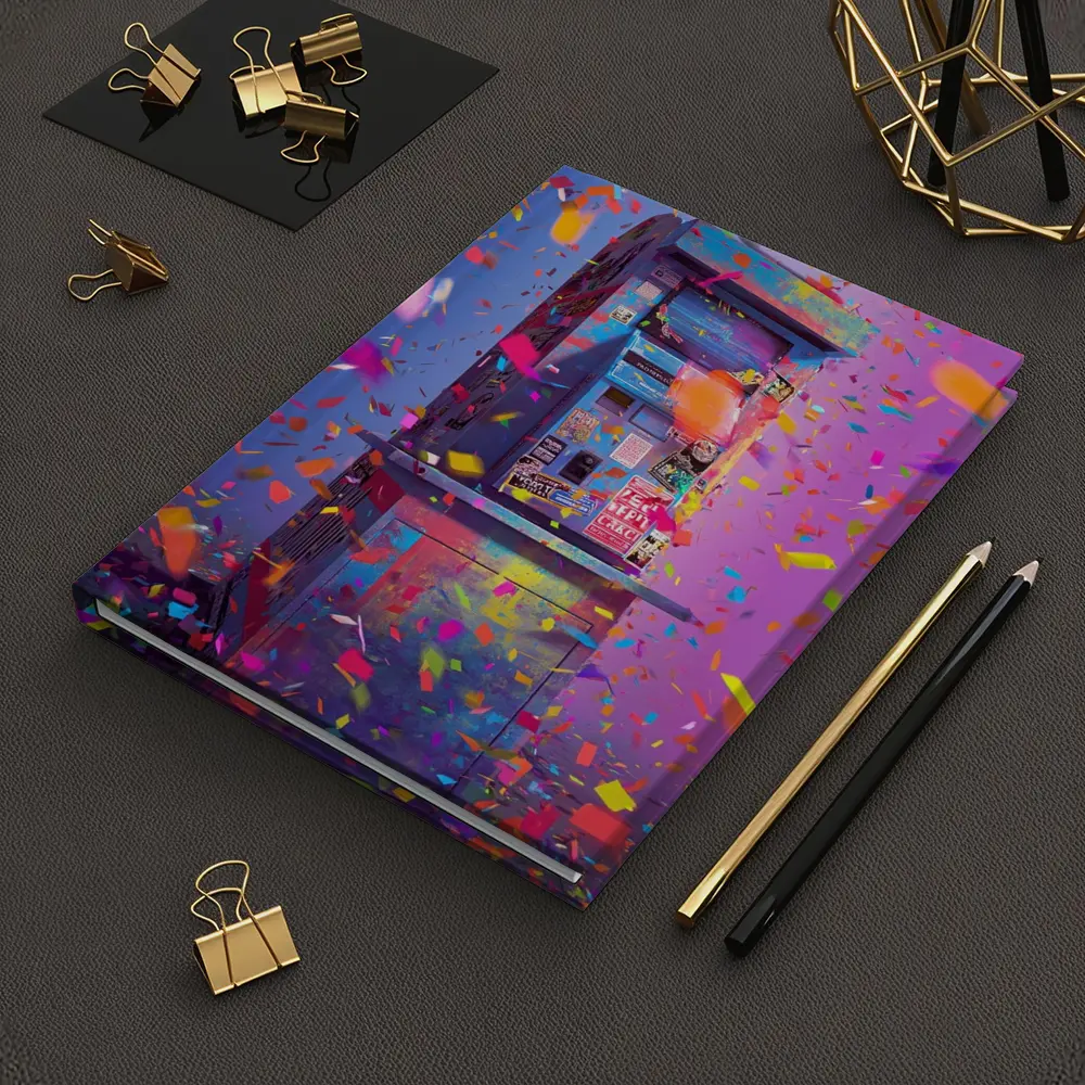 Colorful Arcade Machine Confetti Purple Background – Notebooks