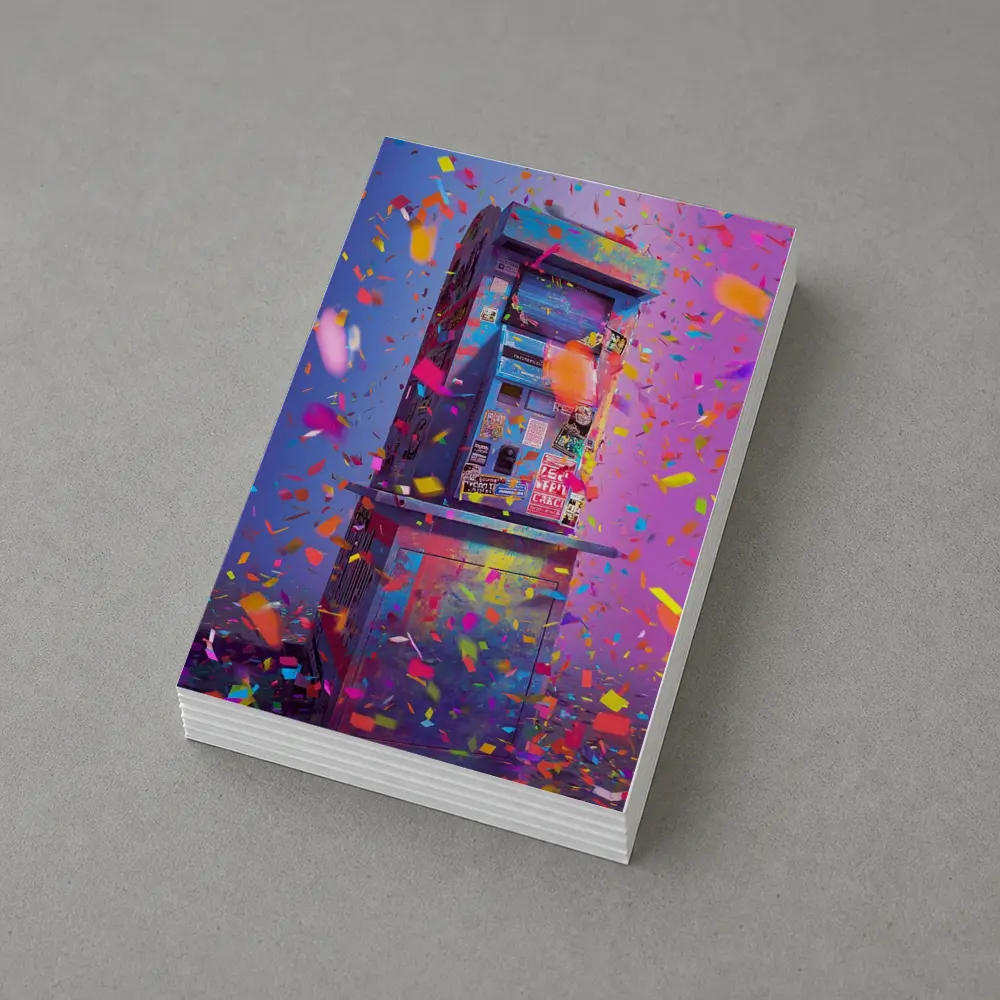 Colorful Arcade Machine Confetti Purple Background – Postcards
