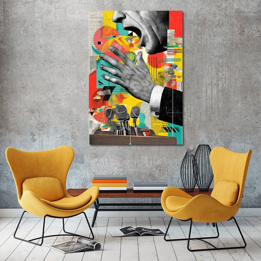 Political Speaker Collage Pop Art Illustration – Wall Art
