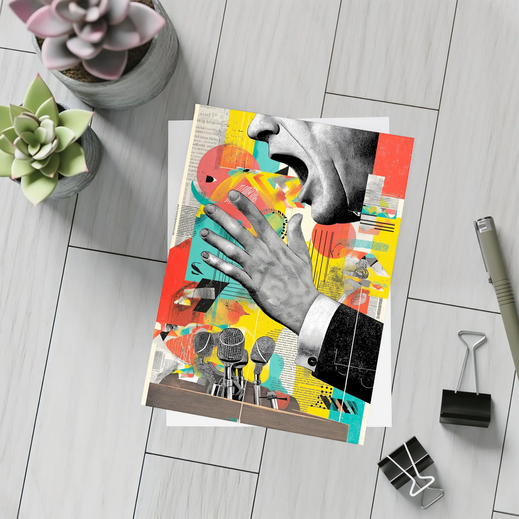 Political Speaker Collage Pop Art Illustration – Postcards
