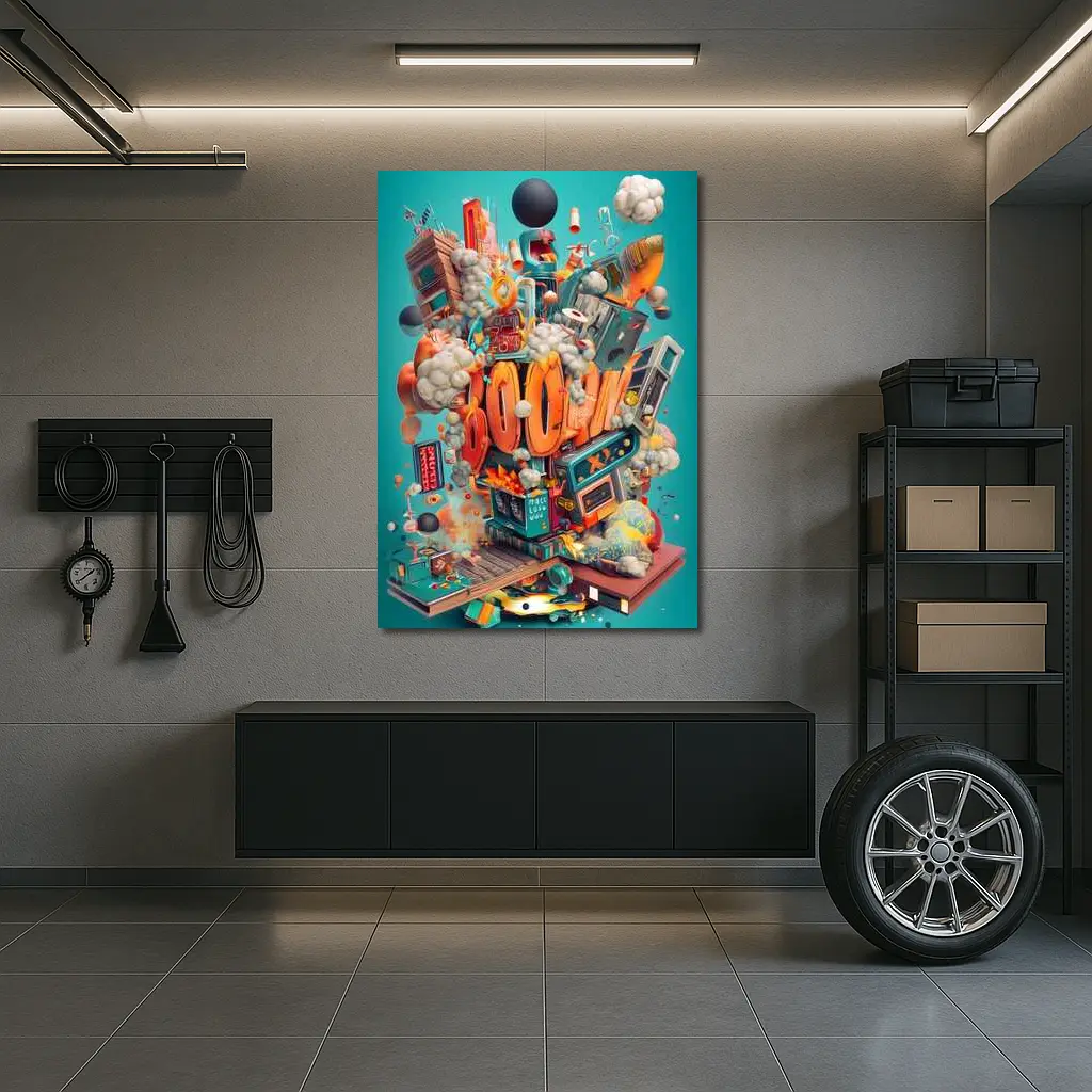 Boom Graffiti Street Art Teal Background – Wall Art