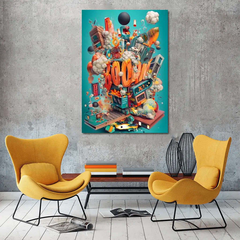 Boom Graffiti Street Art Teal Background – Wall Art