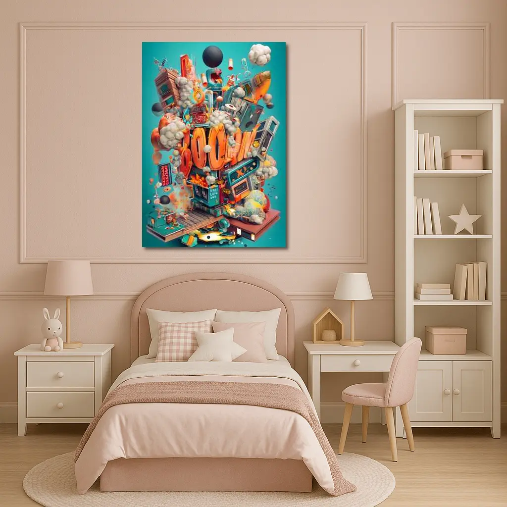 Boom Graffiti Street Art Teal Background – Wall Art