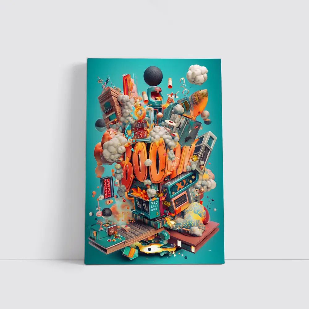 Boom Graffiti Street Art Teal Background – Wall Art