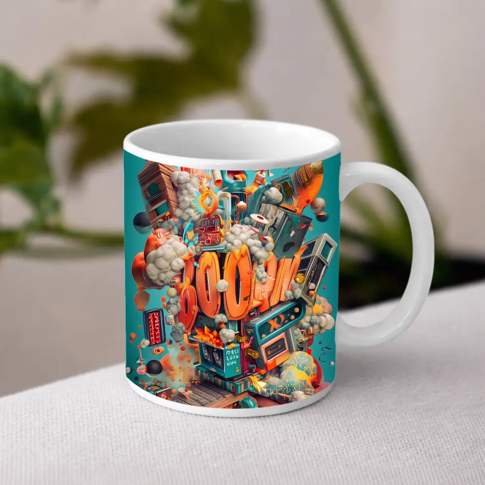 Boom Graffiti Street Art Teal Background – Mugs