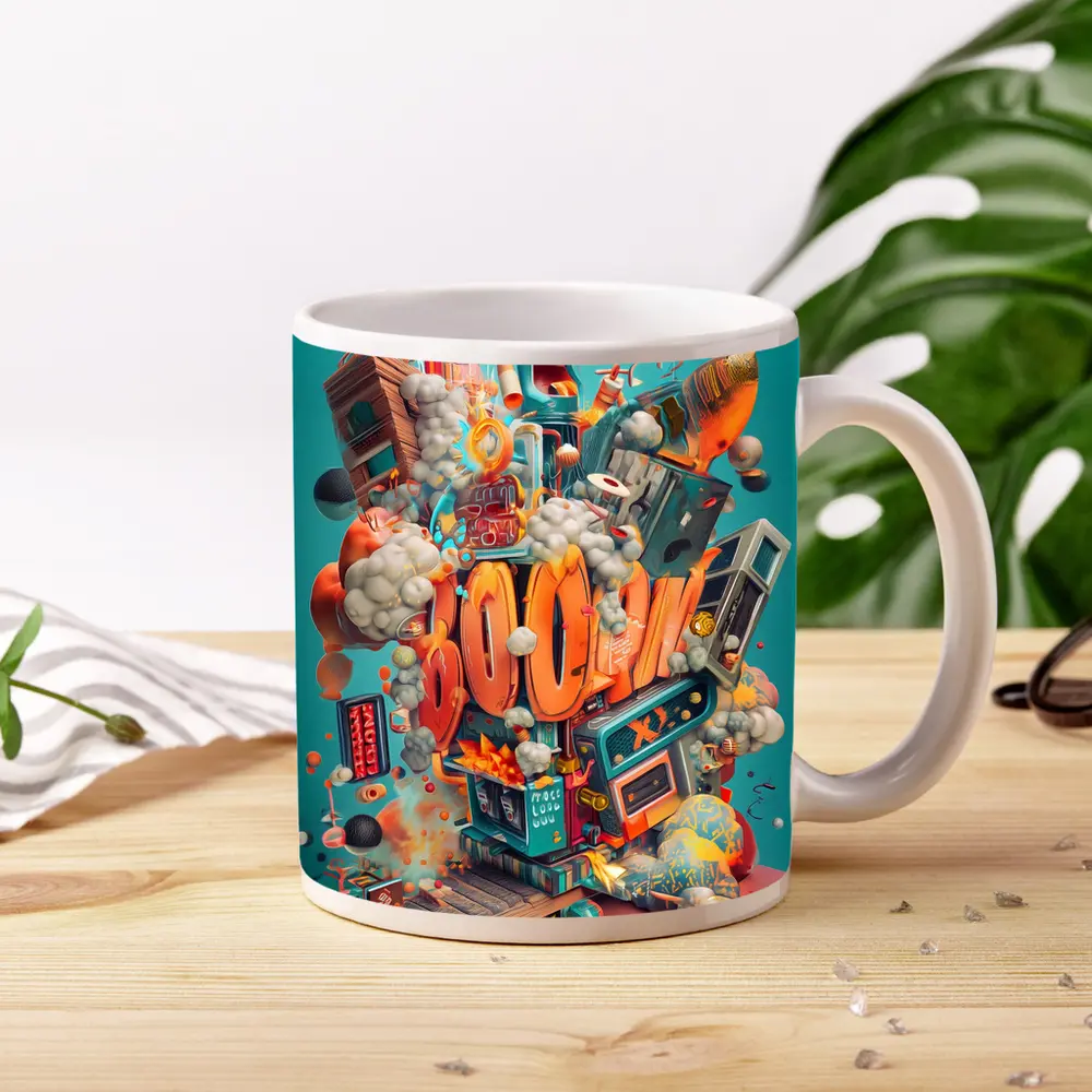 Boom Graffiti Street Art Teal Background – Mugs
