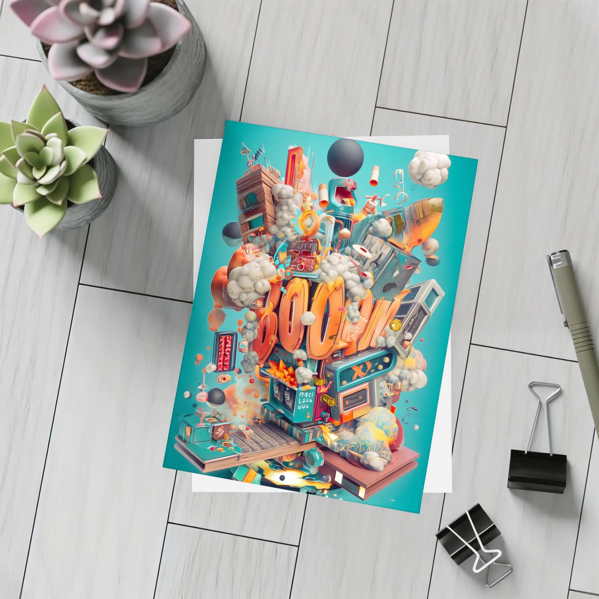 Boom Graffiti Street Art Teal Background – Postcards