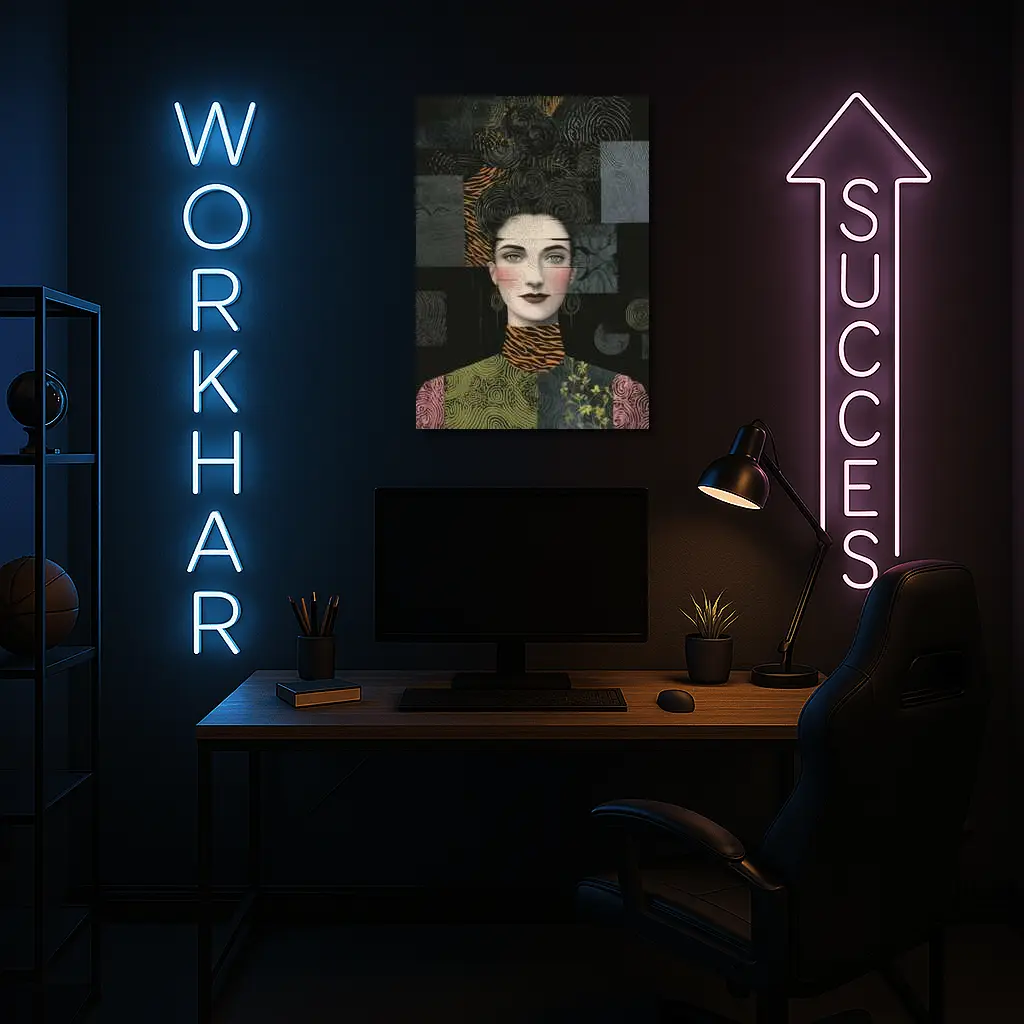 Woman Portrait Collage Mixed Pattern Dark Background – Wall Art