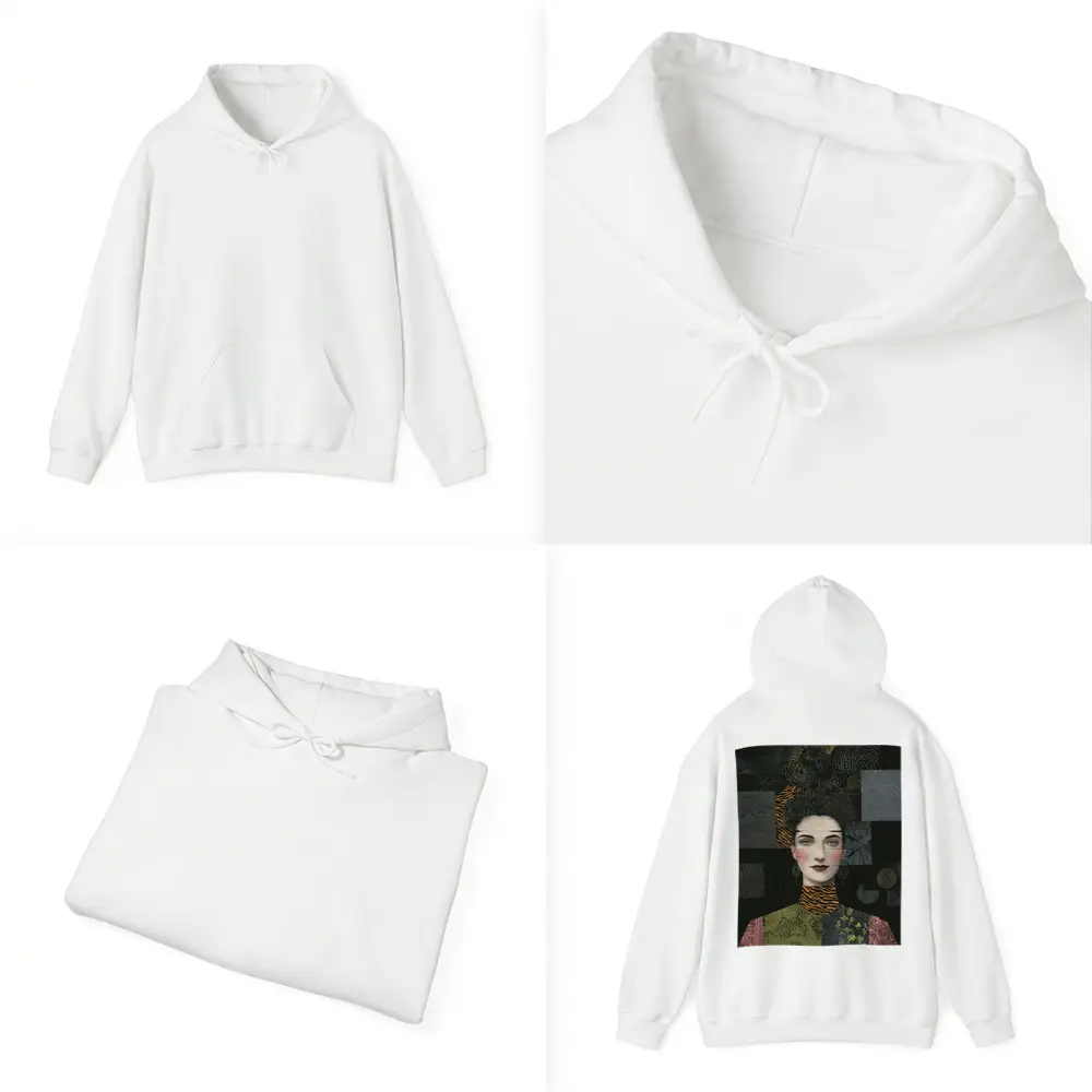 Woman Portrait Collage Mixed Pattern Dark Background – Hoodies