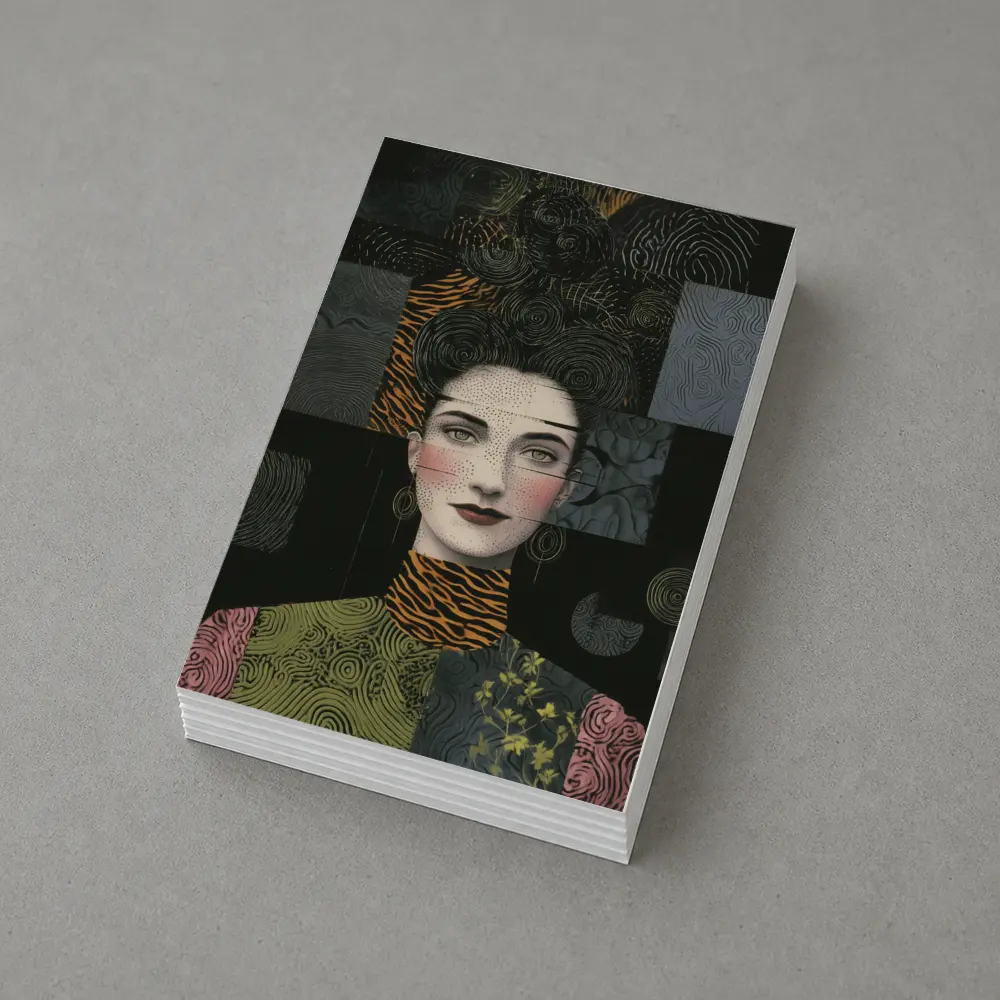 Woman Portrait Collage Mixed Pattern Dark Background – Postcards