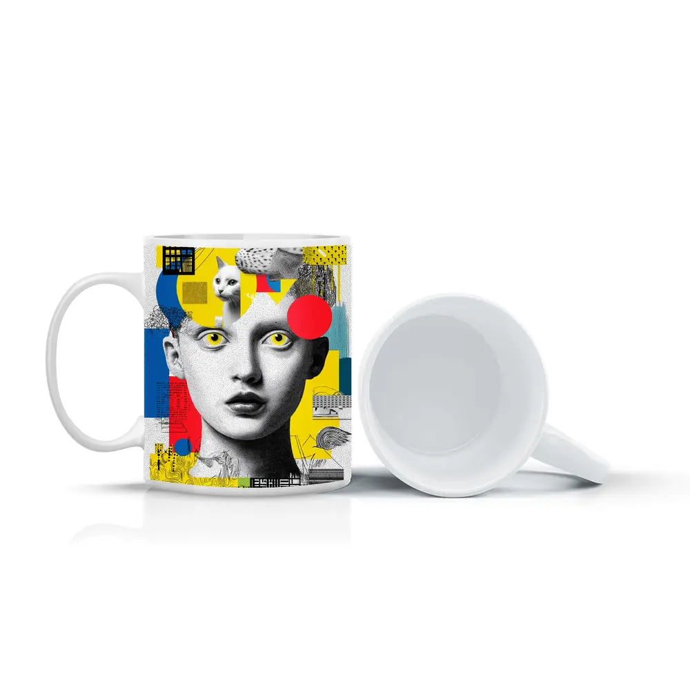 Pop Art Collage Woman With Yellow Eyes – Mugs