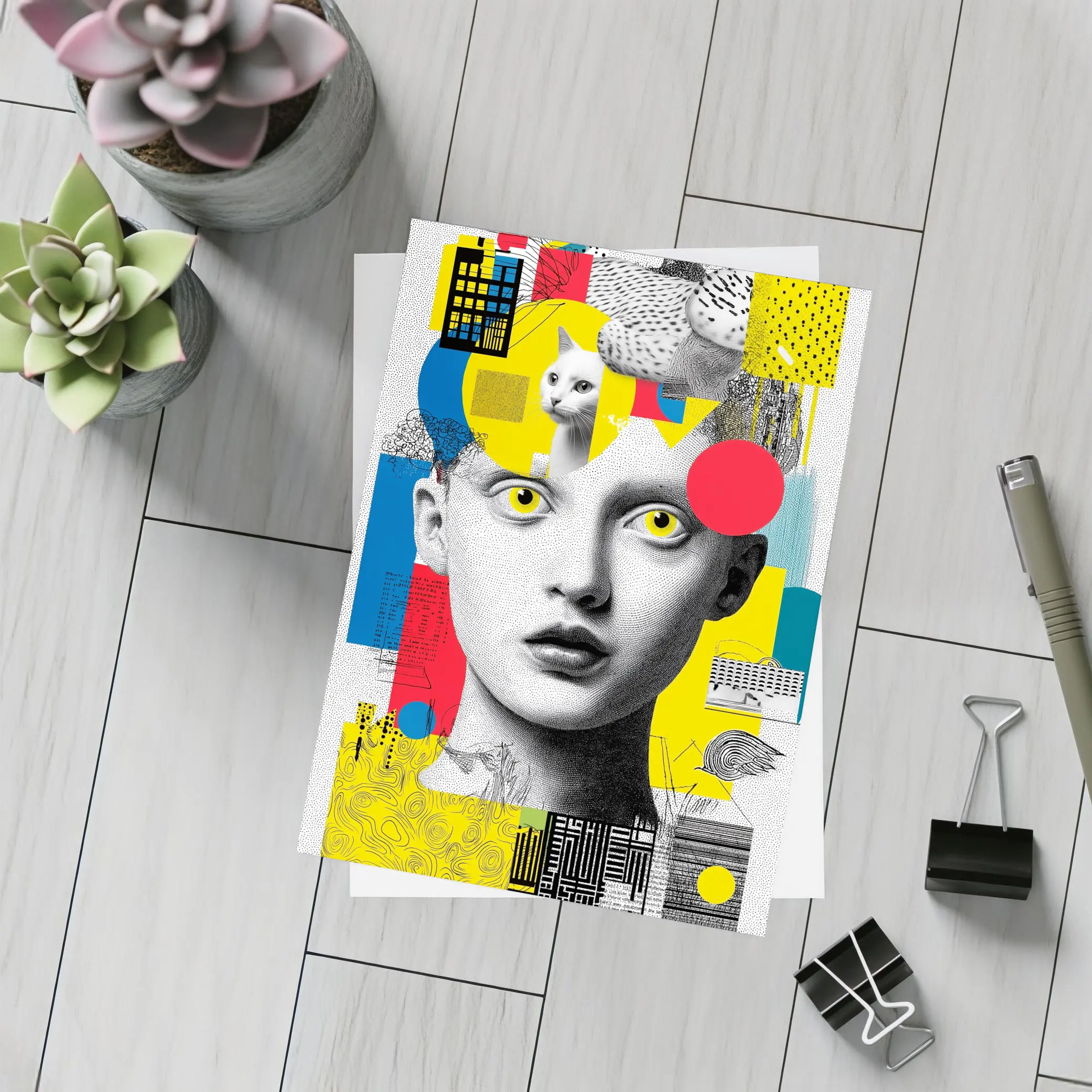 Pop Art Collage Woman With Yellow Eyes – Postcards