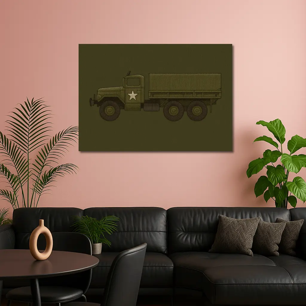 Military Army Truck Olive Green Embroidery Art – Wall Art