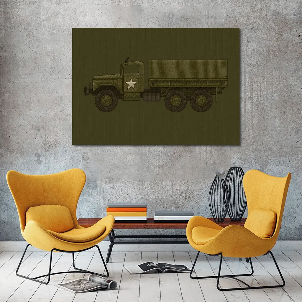 Military Army Truck Olive Green Embroidery Art – Wall Art