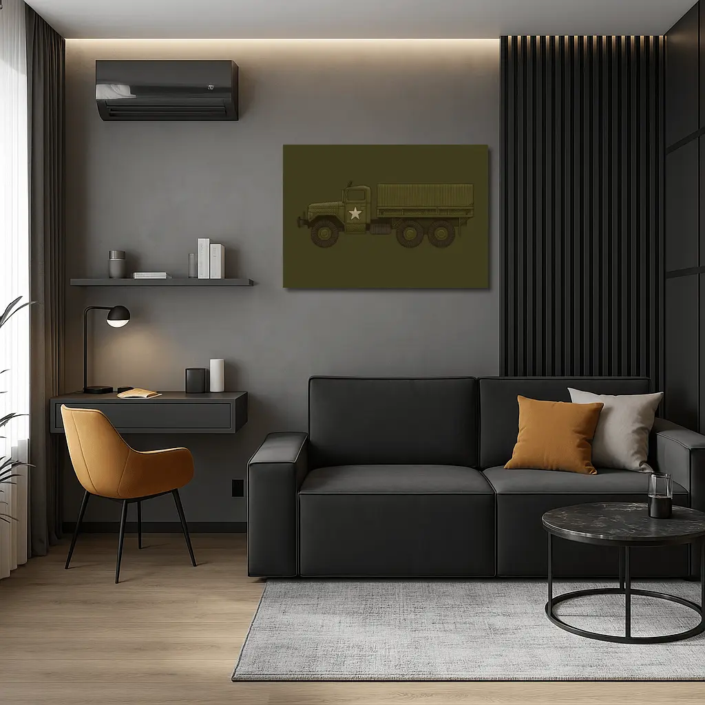 Military Army Truck Olive Green Embroidery Art – Wall Art